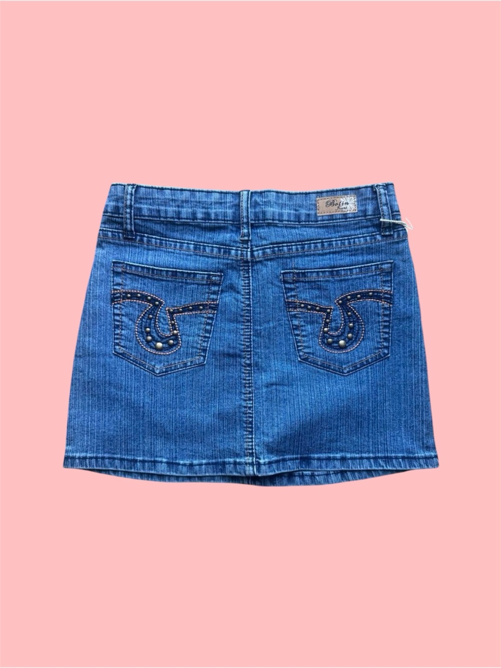 Denim Mini Skirt with Embellished Back Pockets - Blue